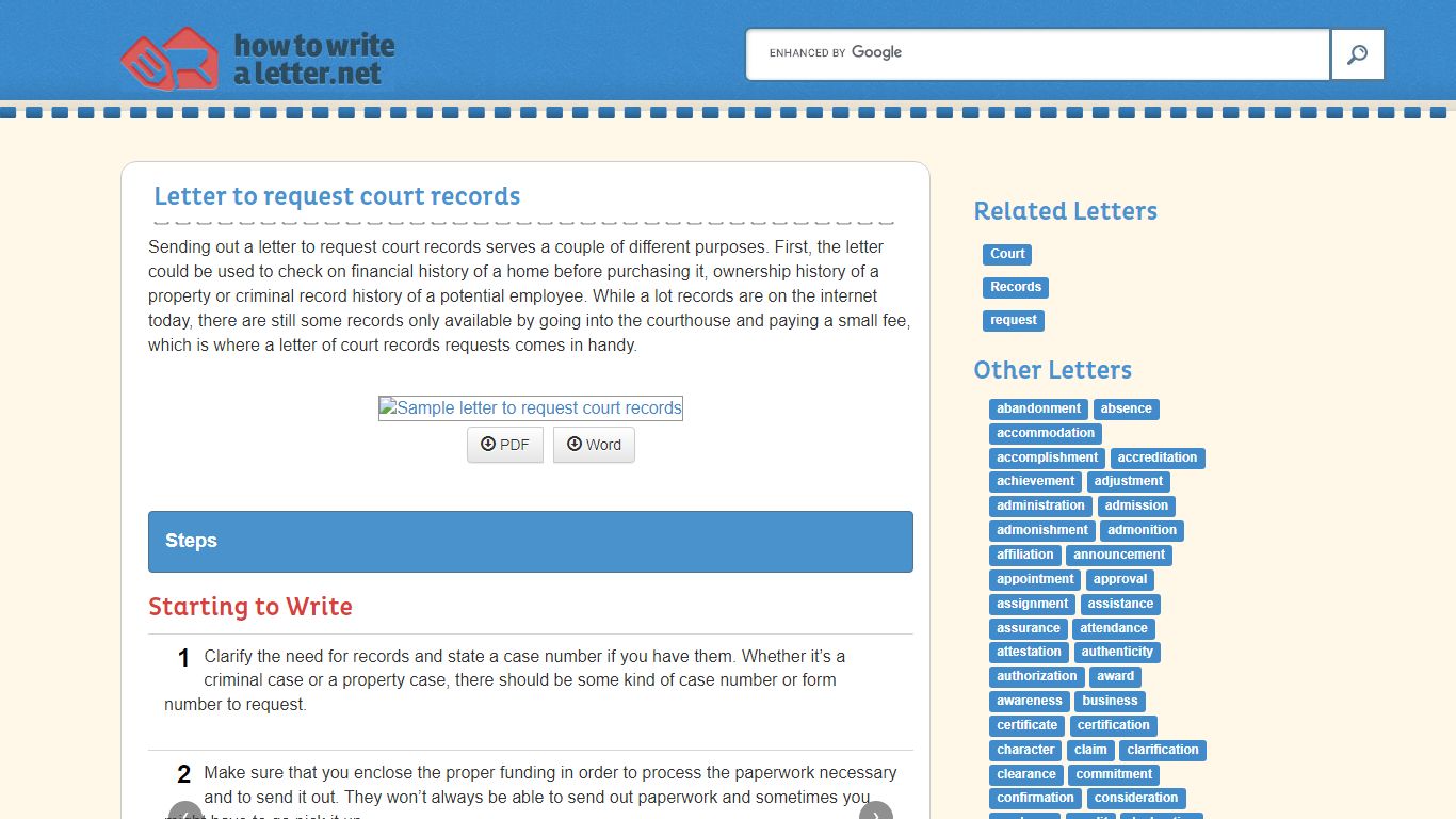 Letter to request court records - How to Write a Letter